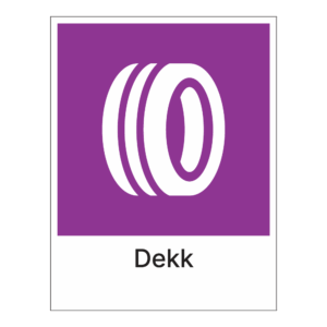 Kildesorteringsskilt: "Dekk" m/tekst under