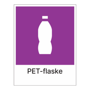 Kildesorteringsskilt: "Pet flasker" m/tekst under