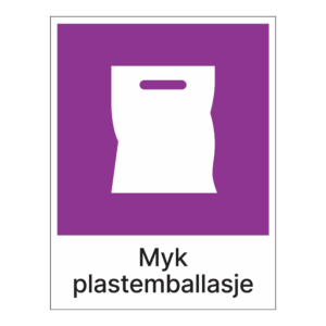 Kildesorteringsskilt: "Myk plastemballasje" m/tekst under
