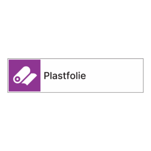 Kildesortering klistremerke: "Plastfolie" m/tekst ved siden av