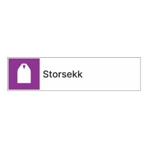 Kildesortering klistremerke: "Storsekk" m/tekst ved siden av