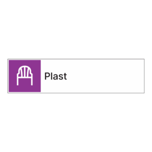 Kildesortering klistremerke: "Plast" m/tekst ved siden av
