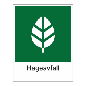 Kildesorteringsskilt: "Hageavfall" m/tekst under
