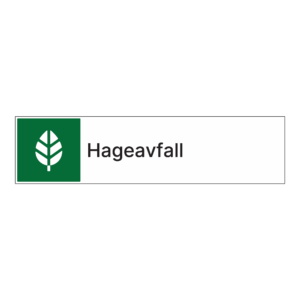 Kildesortering klistremerke: "Hageavfall" m/tekst ved siden av