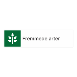 Kildesortering klistremerke: "Fremmede arter" m/tekst ved siden av