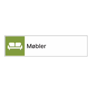 Kildesorteringsskilt: "Møbler" m/tekst ved siden av