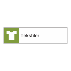 Kildesortering klistremerke: "Tekstiler" m/tekst ved siden av