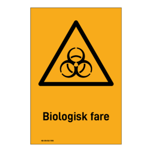 Advarselsskilt: "Biologisk fare" m/tekst under