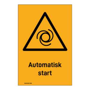 Advarselsskilt: "Automatisk start" m/tekst under