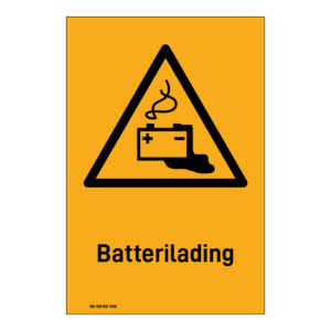 Advarselsskilt: "Batterilading" m/tekst under