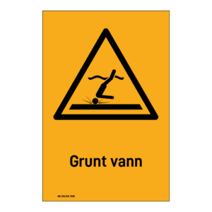 Advarselsskilt: "Grunt vann" m/tekst under