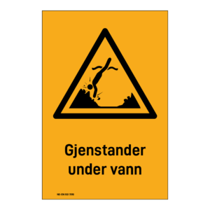 Advarselsskilt: "Gjenstander under vann" m/tekst under