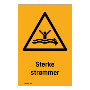 Advarselsskilt: "Sterke strømmer" m/tekst under