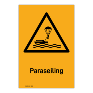 Advarselsskilt: "Paraseiling" m/tekst under