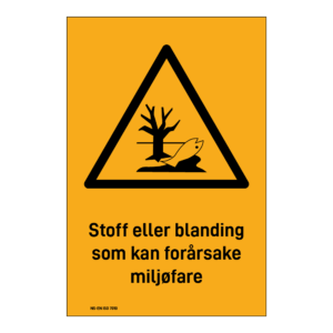 Advarselsskilt: "Stoff eller blanding som kan forårsake miljøfare" m/tekst under