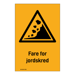 Advarselsskilt: "Fare for jordskjelv" m/tekst under