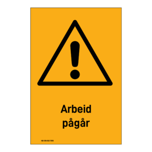 Advarsel klistremerke: "Arbeid pågår" m/tekst under
