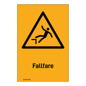 Advarsel klistremerke: "Fallfare" m/tekst under