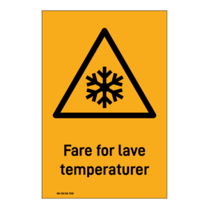 Advarsel klistremerke: "Fare for lave temperaturer" m/tekst under
