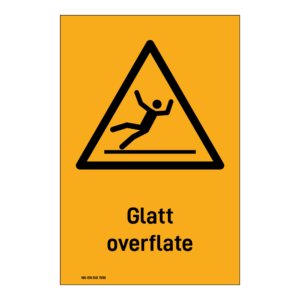Advarsel klistremerke: "Glatt overflate" m/tekst under