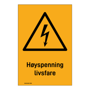 Advarsel klistremerke: "Høyspenning livsfare" m/tekst under