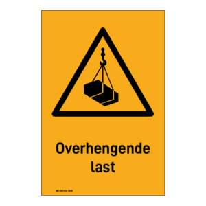Advarsel klistremerke: "Overhengende last" m/tekst under