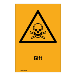 Advarsel klistremerke: "Gift" m/tekst under