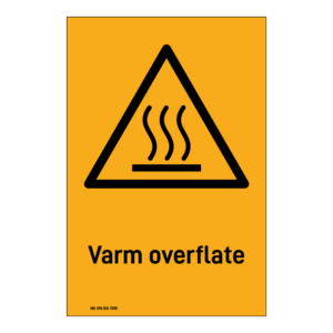 Advarsel klistremerke: "Varm overflate" m/tekst under