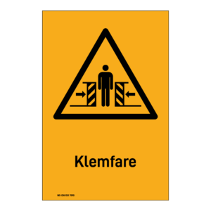 Advarsel klistremerke: "Klemfare" m/tekst under