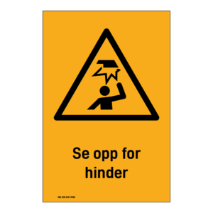 Advarsel klistremerke: "Se opp for hinder" m/tekst under