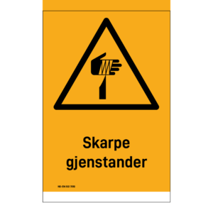 Advarsel klistremerke: "Skarpe gjenstander" m/tekst under