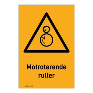 Advarsel klistremerke: "Motroterende ruller" m/tekst under