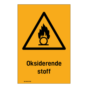 Advarsel klistremerke: "Oksiderende stoff" m/tekst under