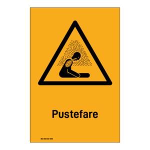 Advarsel klistremerke: "Pustefare" m/tekst under