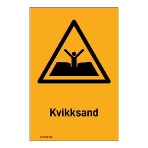 Advarsel klistremerke: "Kvikksand" m/tekst under