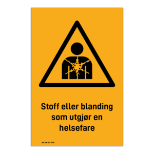 Advarsel klistremerke: "Stoff eller blanding som utgjør en helsefare" m/tekst under