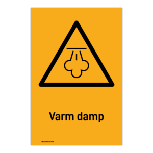 Advarsel klistremerke: "Varm damp" m/tekst under