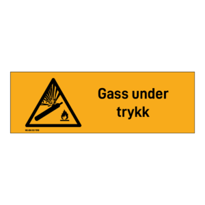 Advarselsskilt: "Gass under trykk" m/tekst liggende