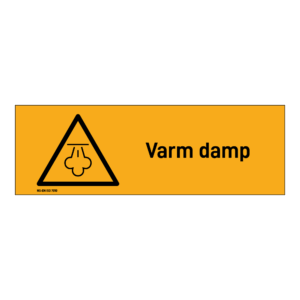 Advarselsskilt: "Varm damp" m/tekst liggende