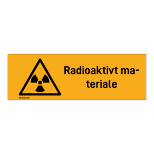 Advarsel klistremerke: "Radioaktivt materiale" m/tekst liggende