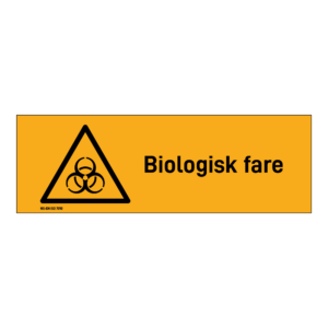 Advarsel klistremerke: "Biologisk fare" m/tekst liggende