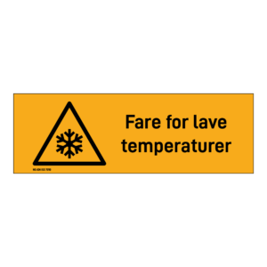 Advarsel klistremerke: "Fare for lave temperaturer" m/tekst liggende