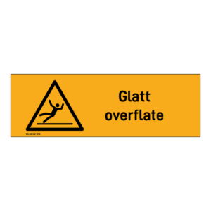 Advarsel klistremerke: "Glatt overflate" m/tekst liggende