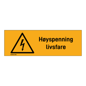 Advarsel klistremerke: "Høyspenning livsfare" m/tekst liggende