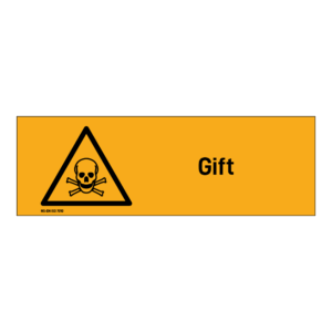 Advarsel klistremerke: "Gift" m/tekst liggende