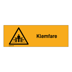 Advarsel klistremerke: "Klemfare" m/tekst liggende