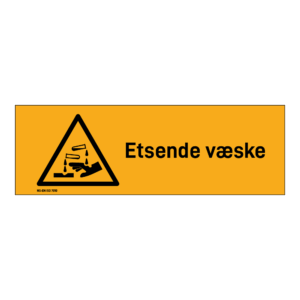 Advarsel klistremerke: "Etsende væske" m/tekst liggende