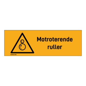 Advarsel klistremerke: "Motroterende ruller" m/tekst liggende