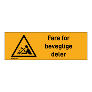 Advarsel klistremerke: "Fare for bevegelige deler" m/tekst liggende