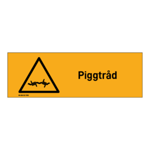 Advarsel klistremerke: "Piggtråd" m/tekst liggende